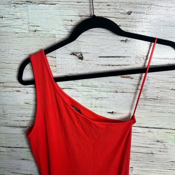 Banana Republic Red orange ribbed One-Shoulder Dress size small - Picture 6 of 8